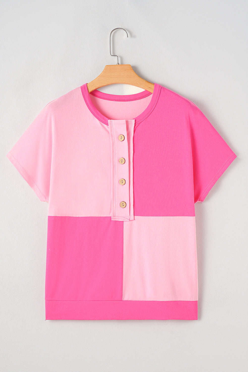 Pink Two Tone Half Buttons Collared T Shirt eAura
