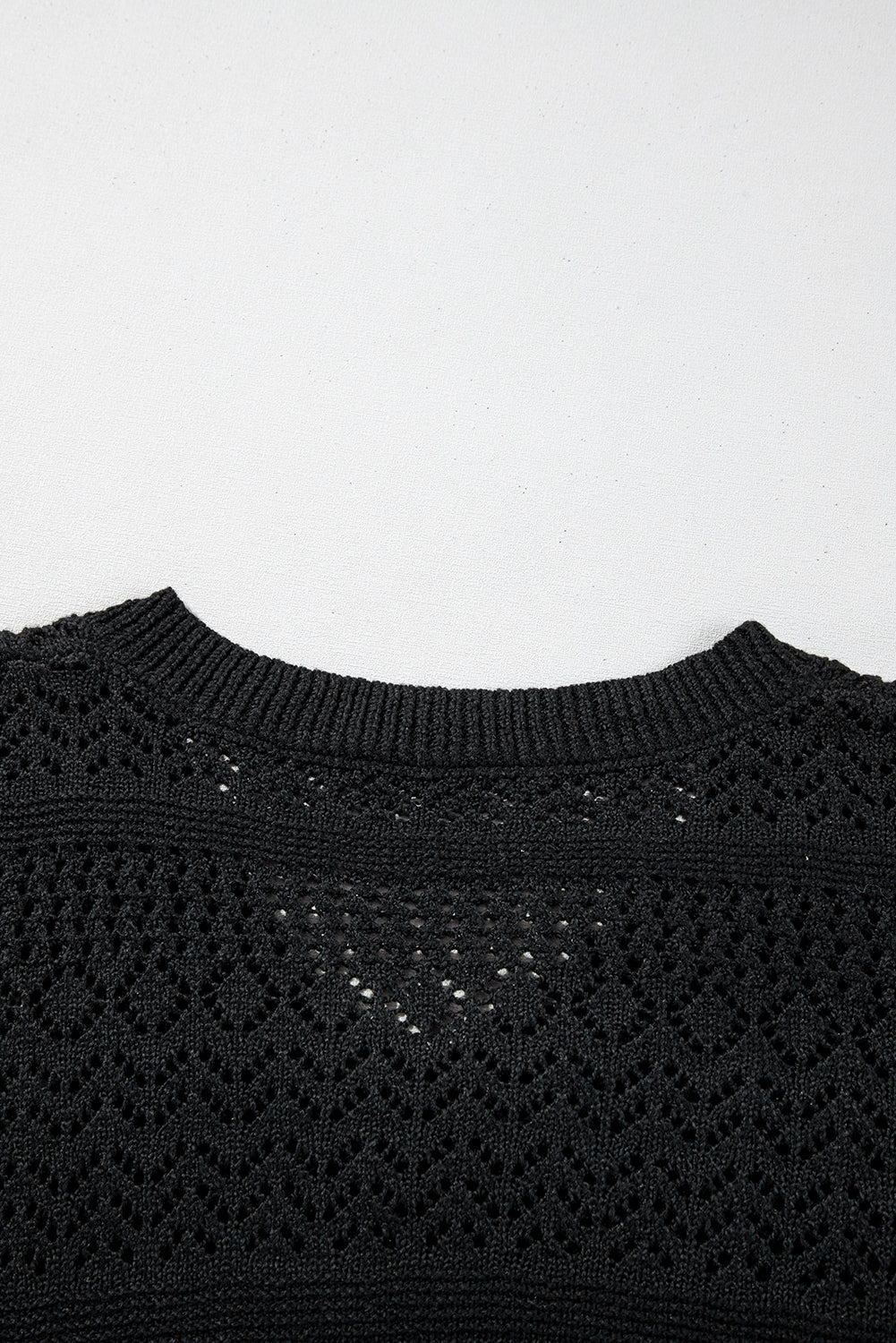Black Eyelet Pattern Detail V Neck Drop Shoulder Sweater eAura