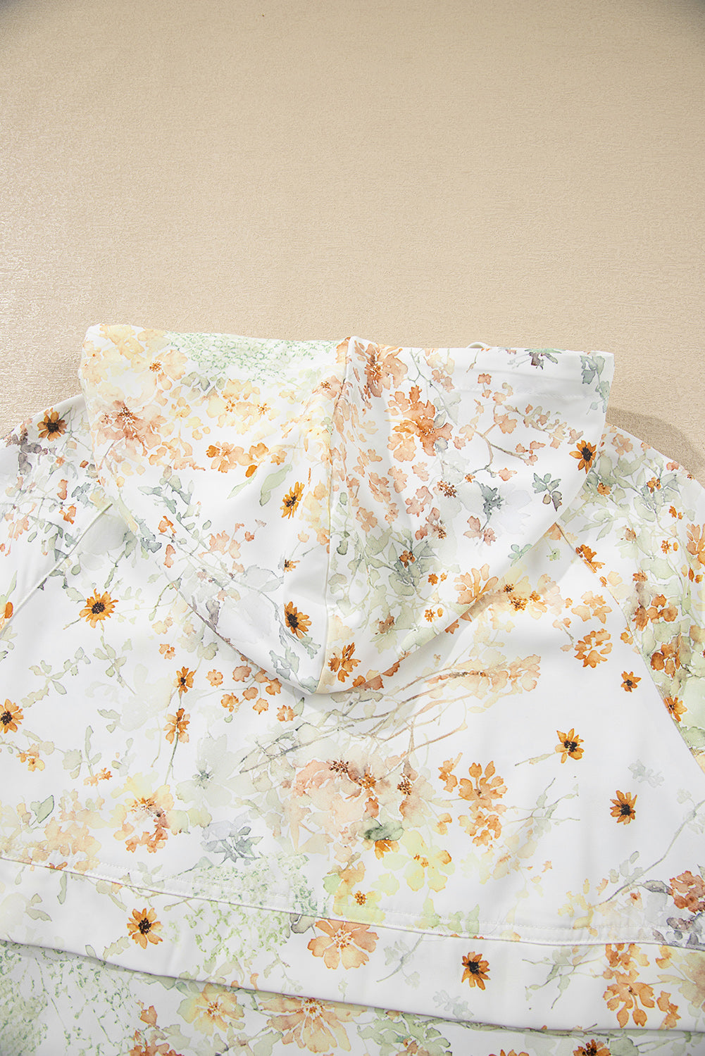 Yellow Floral Print Half Zip Hooded Long Sleeve Top - eAura