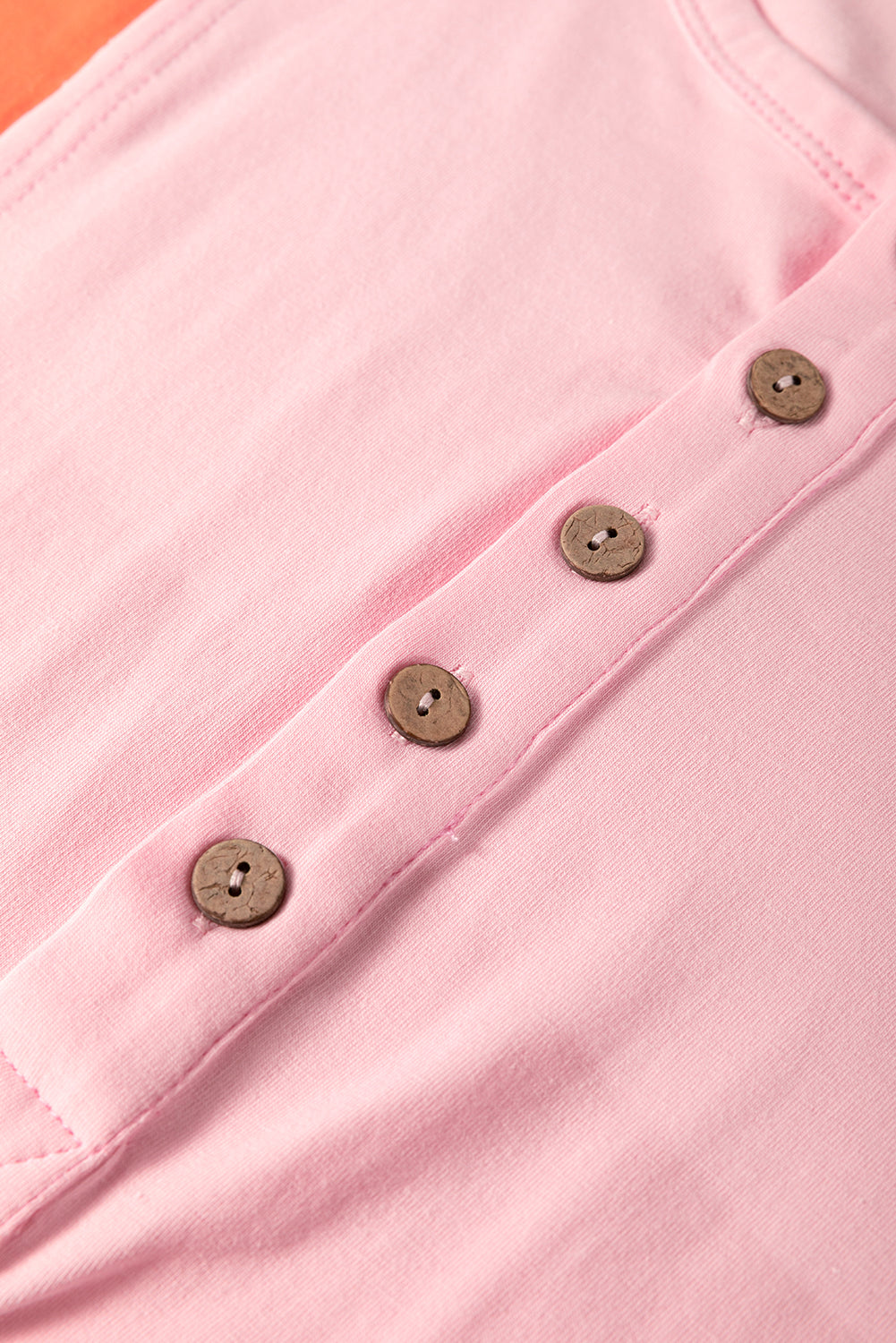 Pink Colourblock Long Sleeve Buttons Henley Top eAura