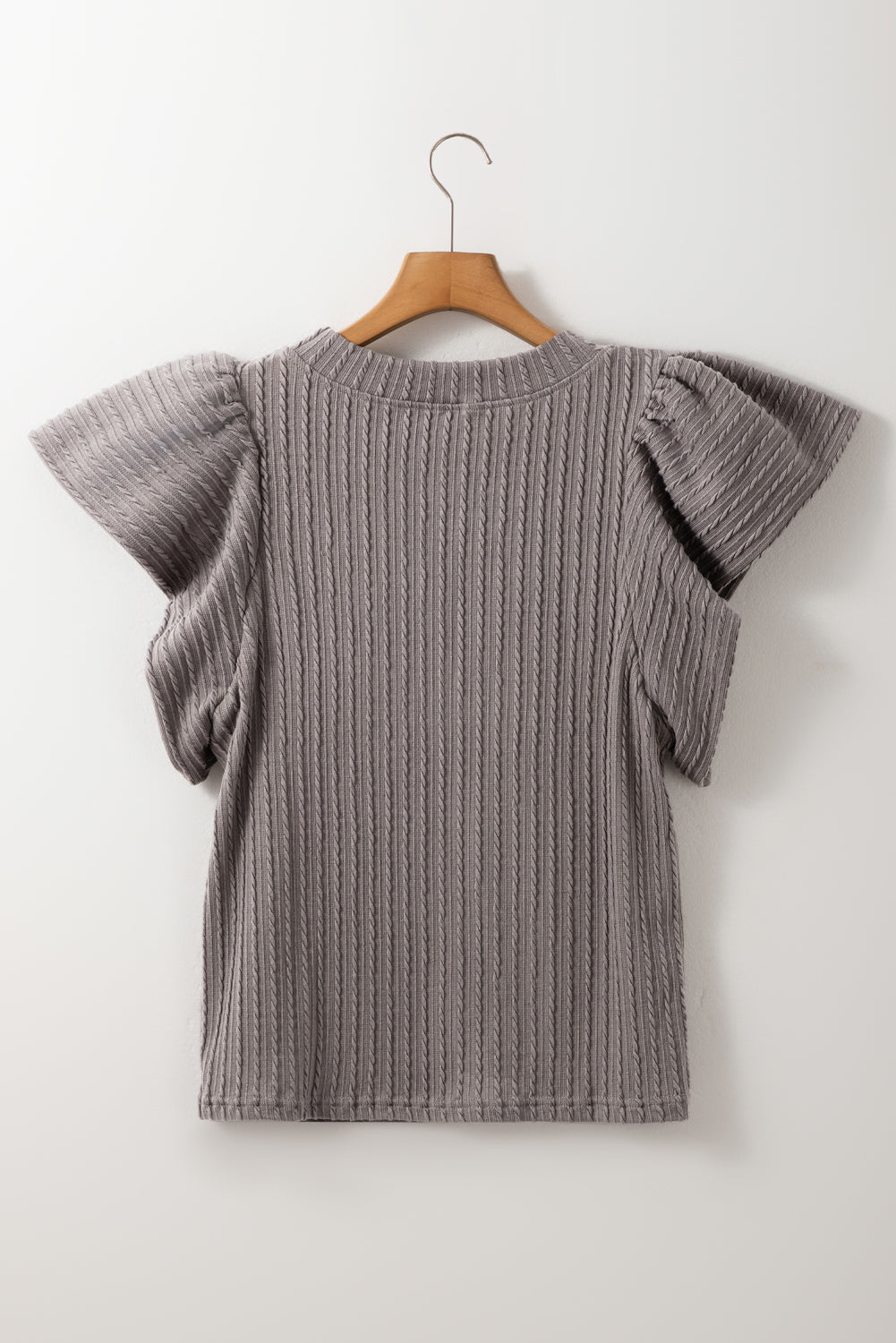 Sleet Solid Colour Textured Flutter Sleeve Top eAura