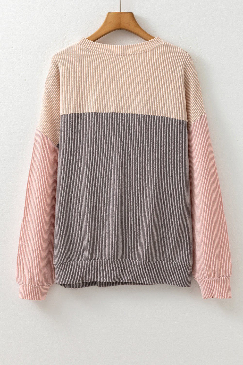 Multicolour Colour Block Long Sleeve Ribbed Loose Top eAura