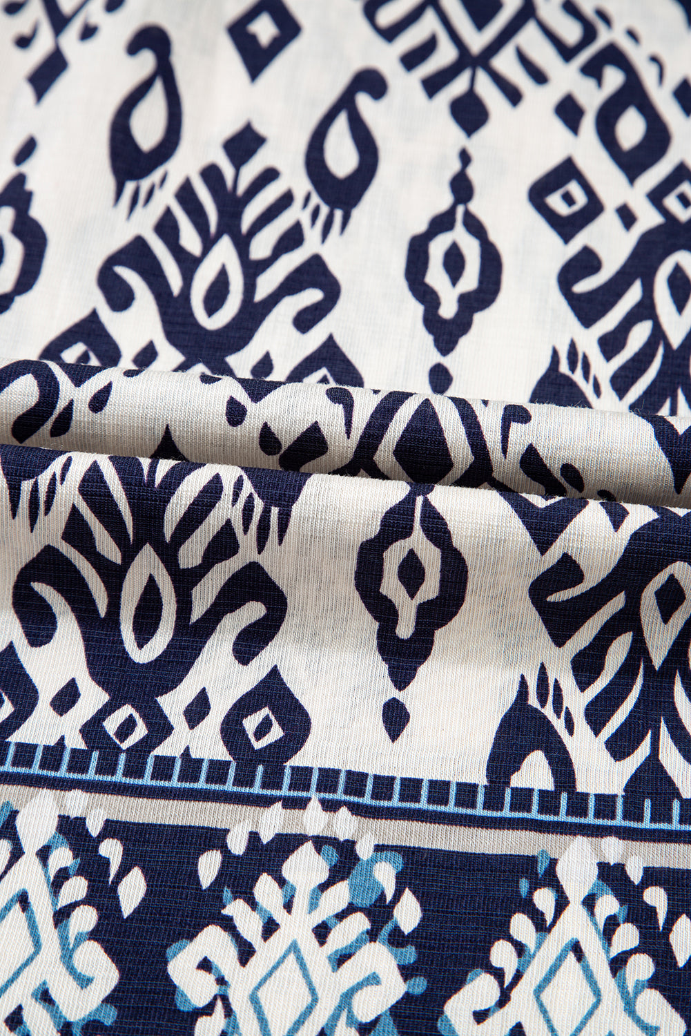 Blue Boho Pattern Print High Waist Wide Leg Loose Trousers eAura