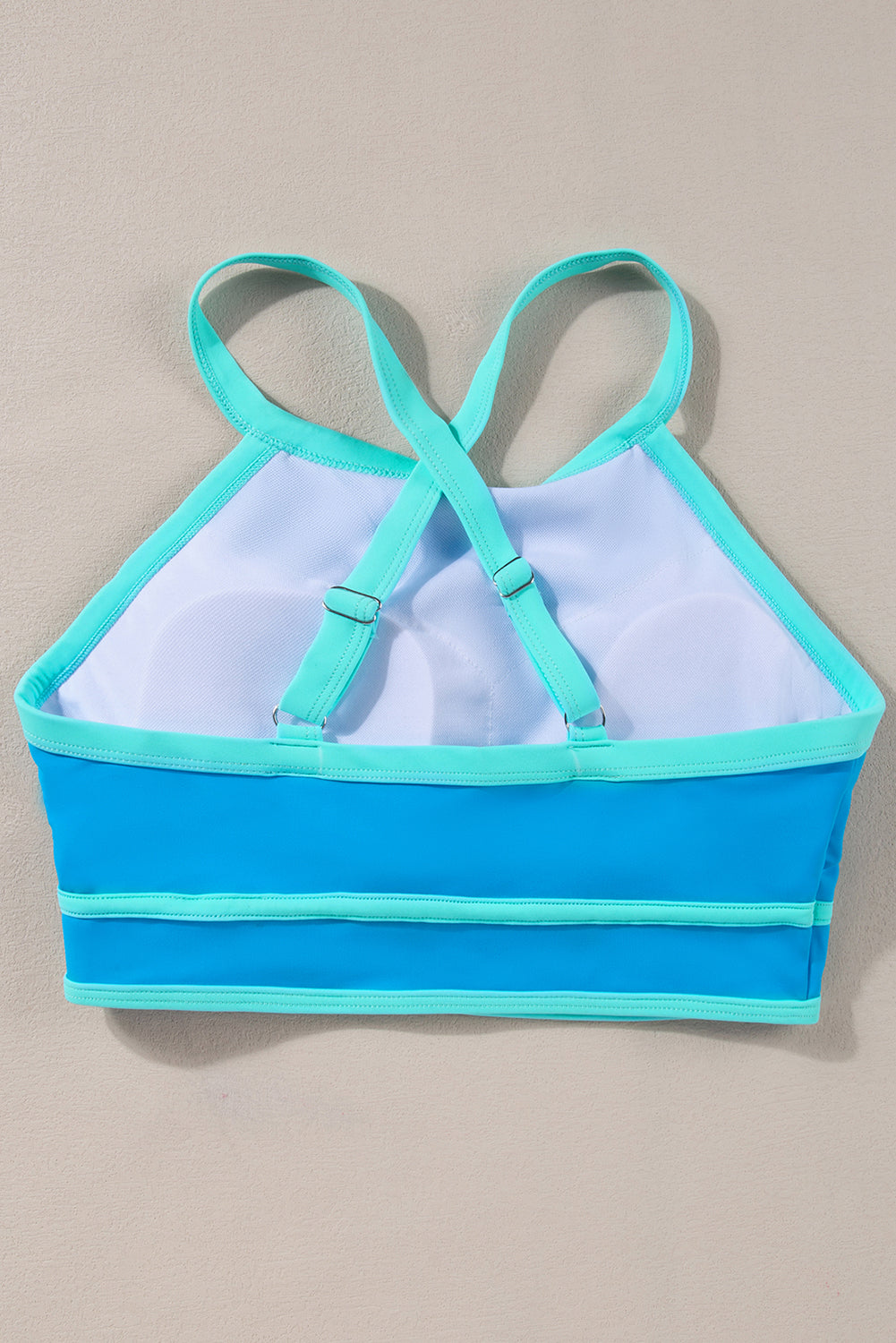 Blue Contrast Trim Crisscross Back High Waisted Bikini eAura