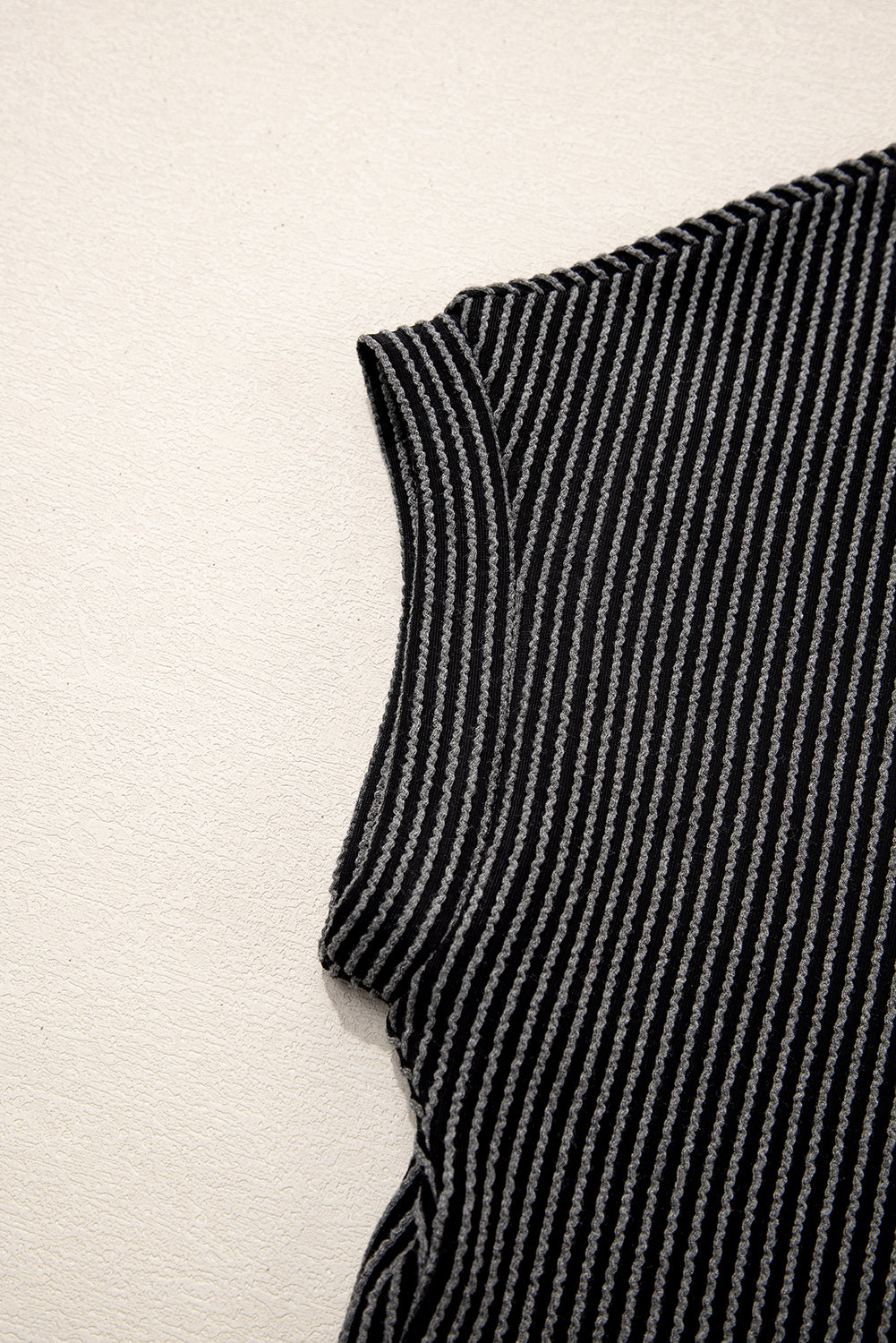 Carbon Grey Ribbed Knit Colour Block Pocketed Crew Neck T Shirt eAura