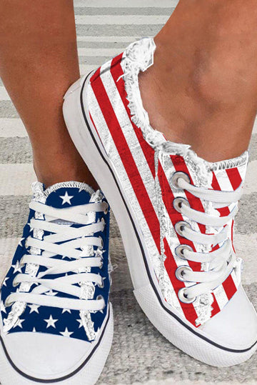 Blue American Flag Lace-up Canvas Flat Shoes BB Fashion Outlet