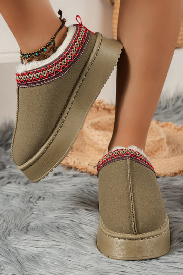 Sage Green Contrast Print Suede Plush Lined Snow Boots BB Fashion Outlet