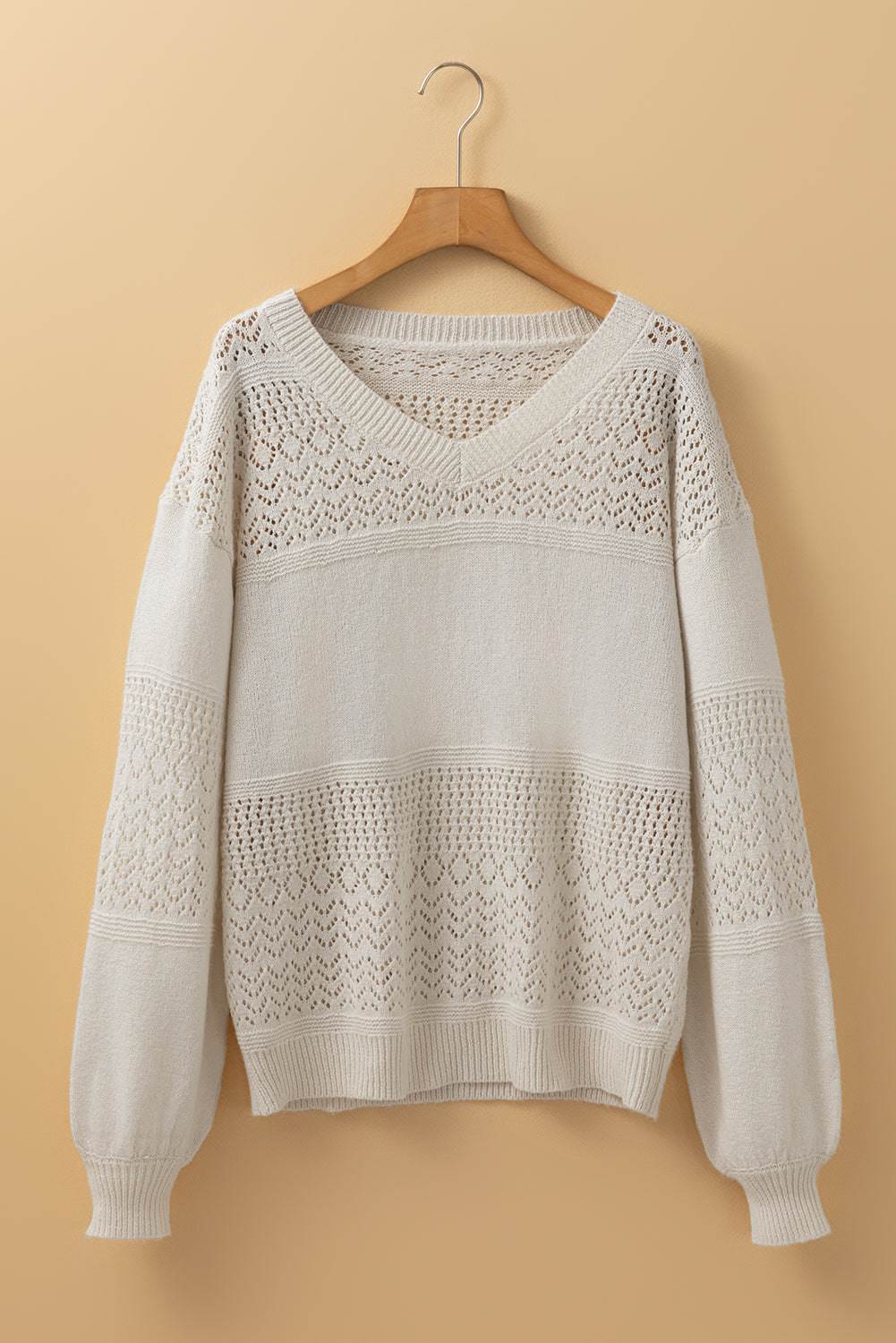 Black Eyelet Pattern Detail V Neck Drop Shoulder Sweater eAura