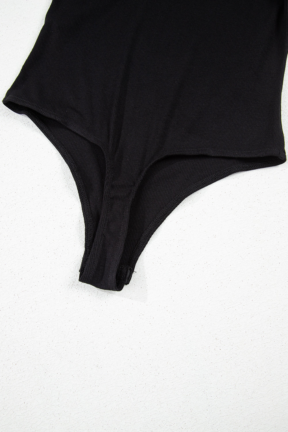 Black Leatherette Ruffle Patchwork Ribbed V Neck Bodysuit eAura
