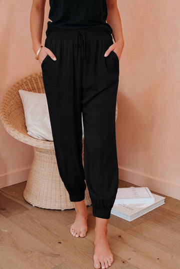 Black Drawstring Pocketed Cropped Jogger Pants Dear-Lover Dropshipping