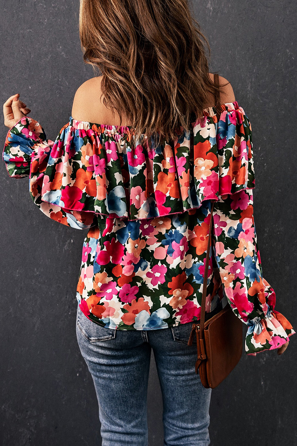Floral Print Ruffled Off Shoulder Blouse eAura