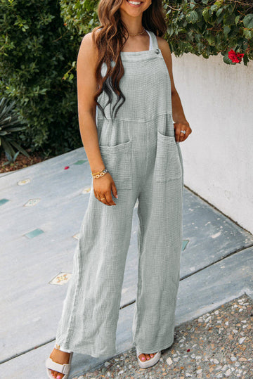 Grey Textured Wide Leg Overall with Pockets eAura