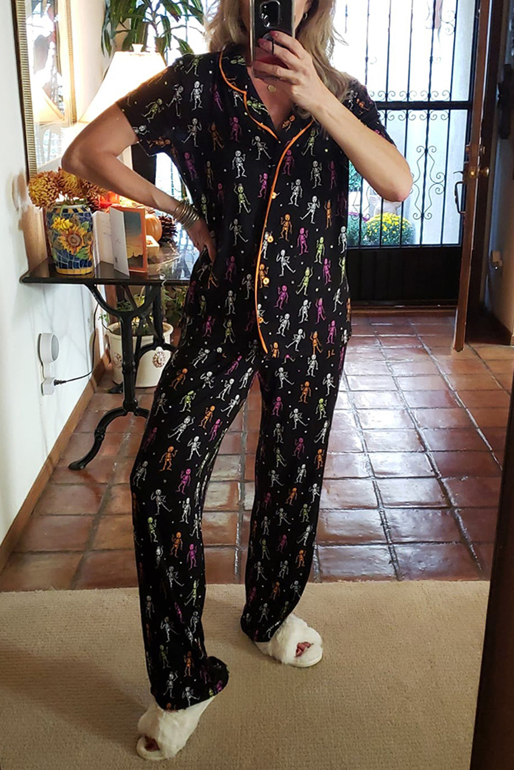 Black Halloween Pattern Short Sleeve Shirt Pyjama Set eAura