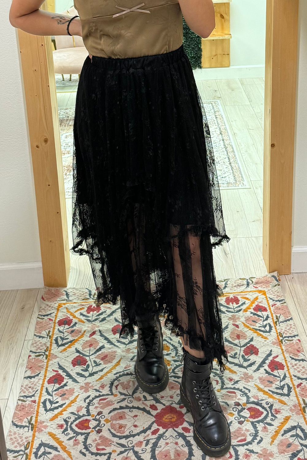 Black Lace Cascading Tiered High Waist Maxi Skirt eAura