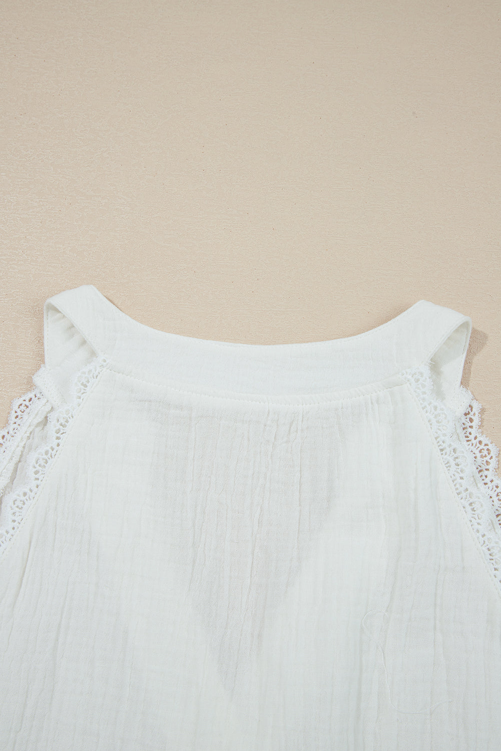 White Textured Lace Trim Pure Cotton Sleeveless Top eAura