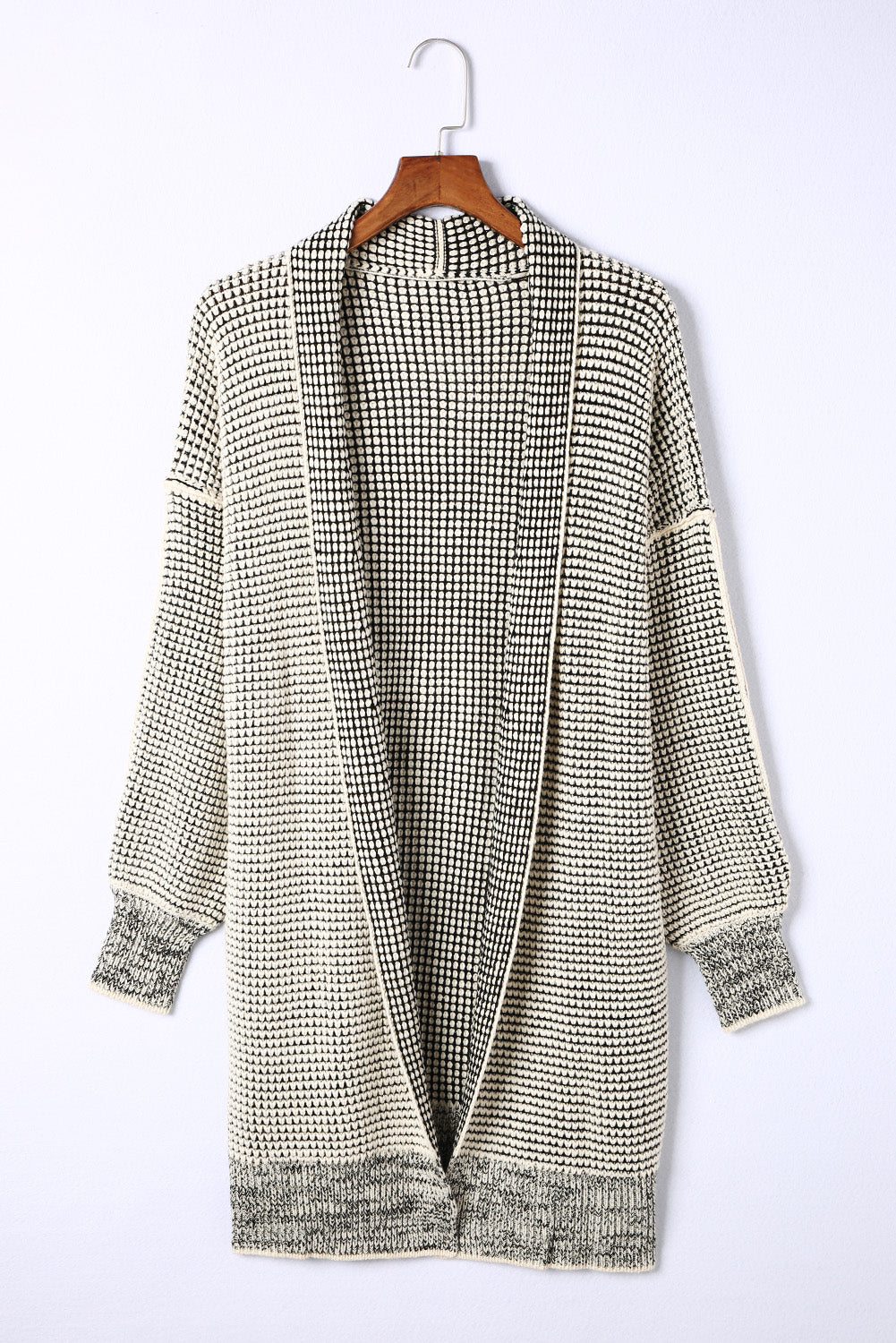 Apricot Plaid Knitted Long Open Front Cardigan eAura
