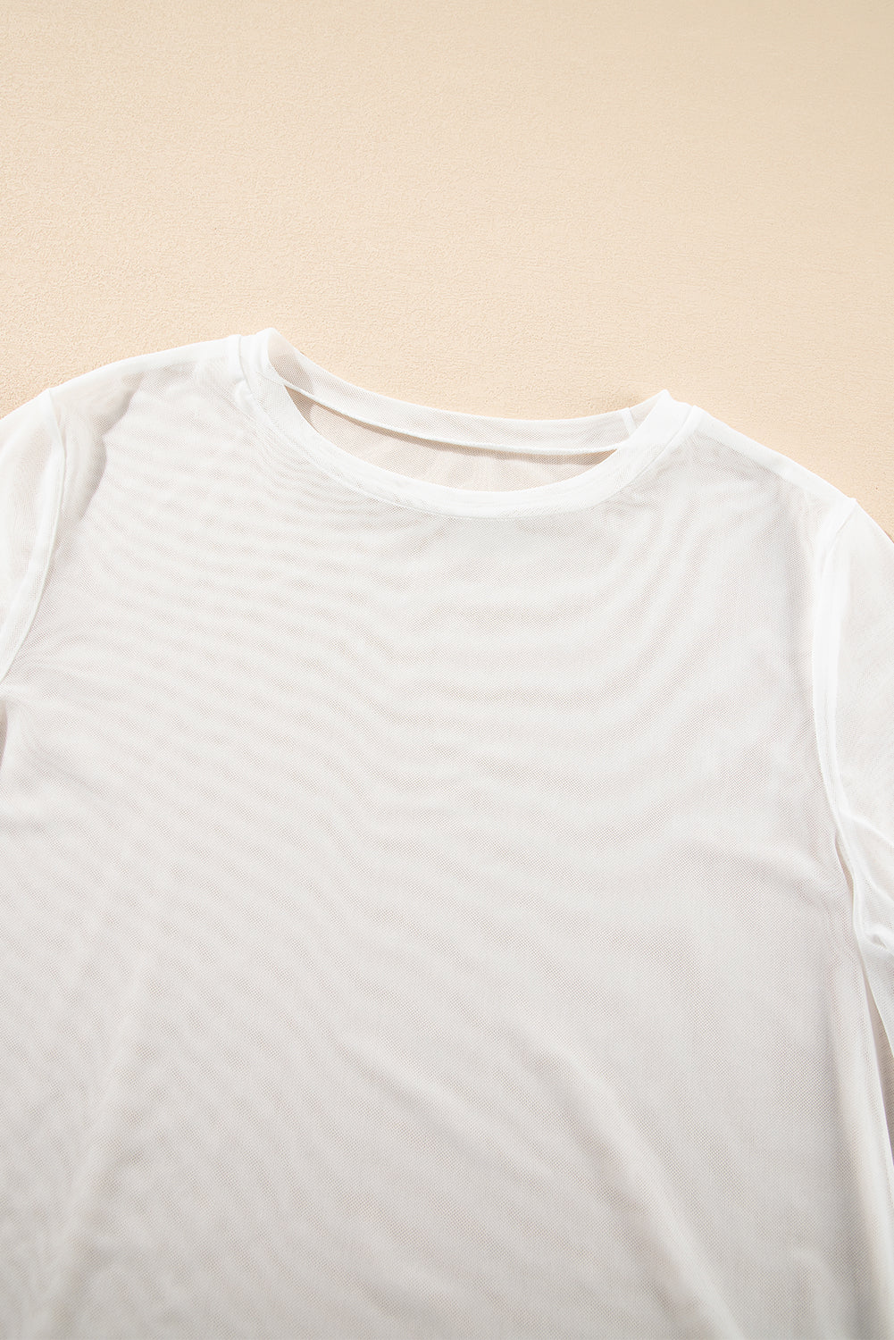 White Solid Colour Sheer Mesh Patchwork Short Sleeve Top eAura