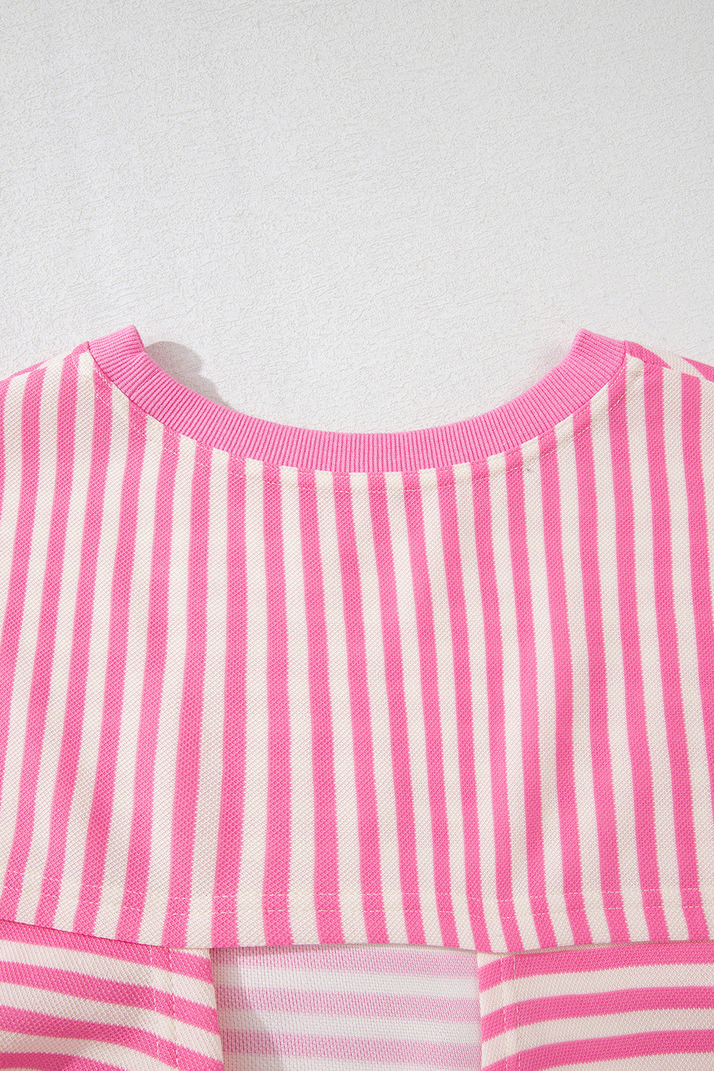 Pink Stripe Bowknot Cutout Back Drop Shoulder Wide Bracelet Sleeve Loose Tee eAura