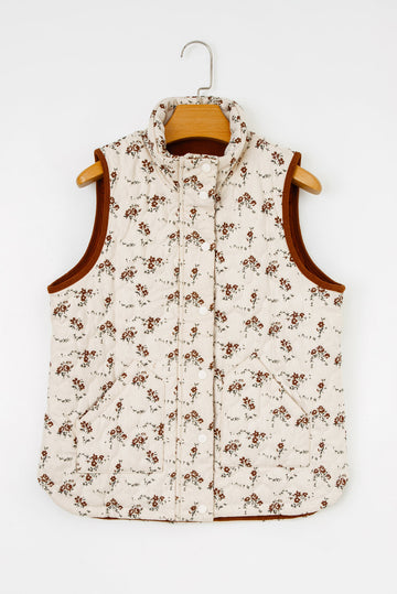 Floral Print Zip Up Quilted Gilet eAura