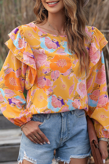 Ginger Floral Print Ruffle Puff Sleeve Blouse eAura