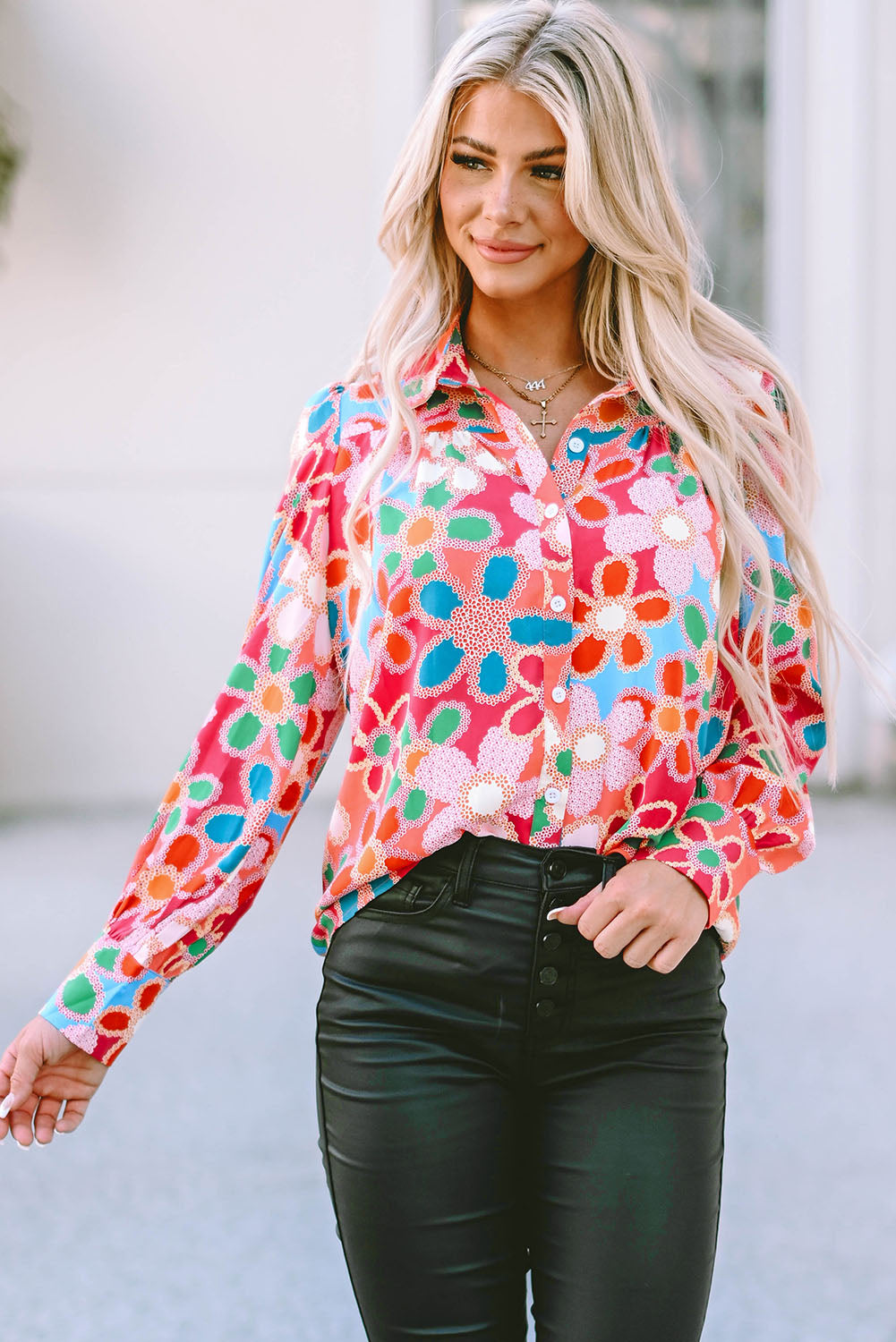 MultiColour Floral Print Bubble Sleeve Shirt eAura