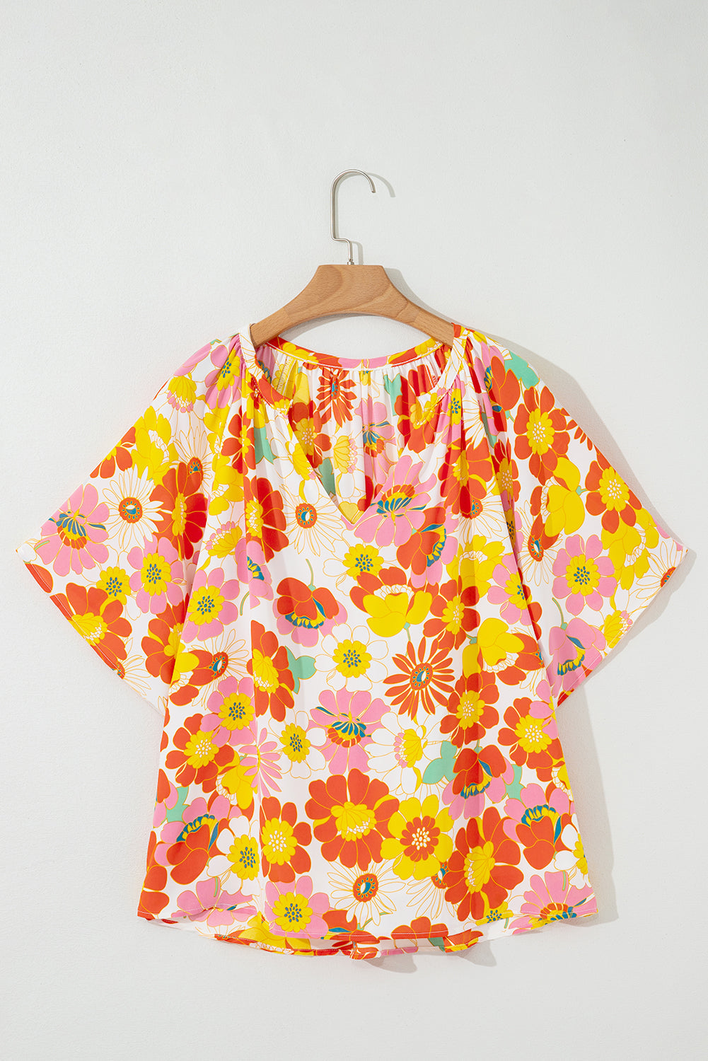 MultiColour Floral Print V Neck Half Sleeve Blouse eAura