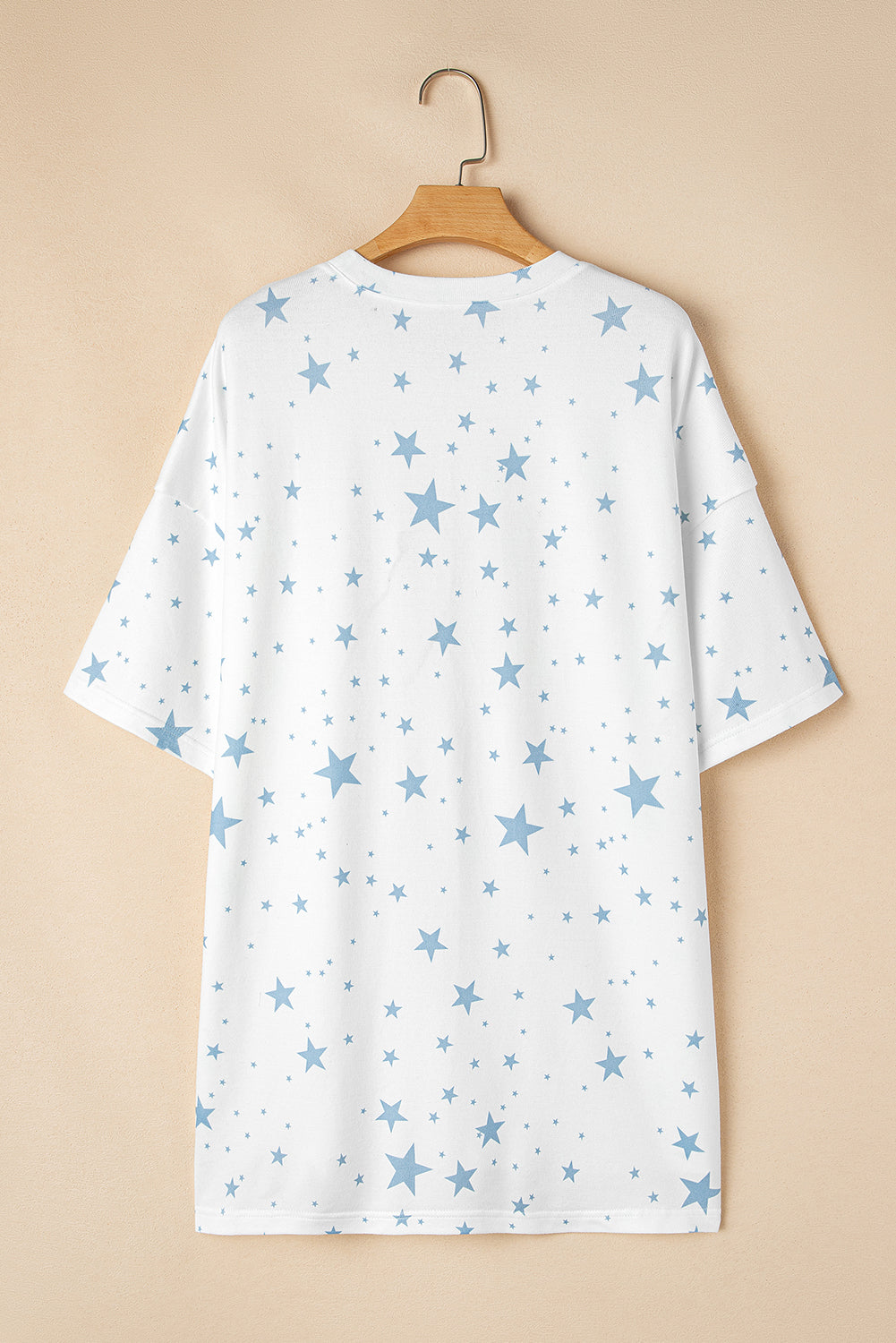 Blue Stars Print Drop Shoulder Oversized T Shirt with Slits eAura