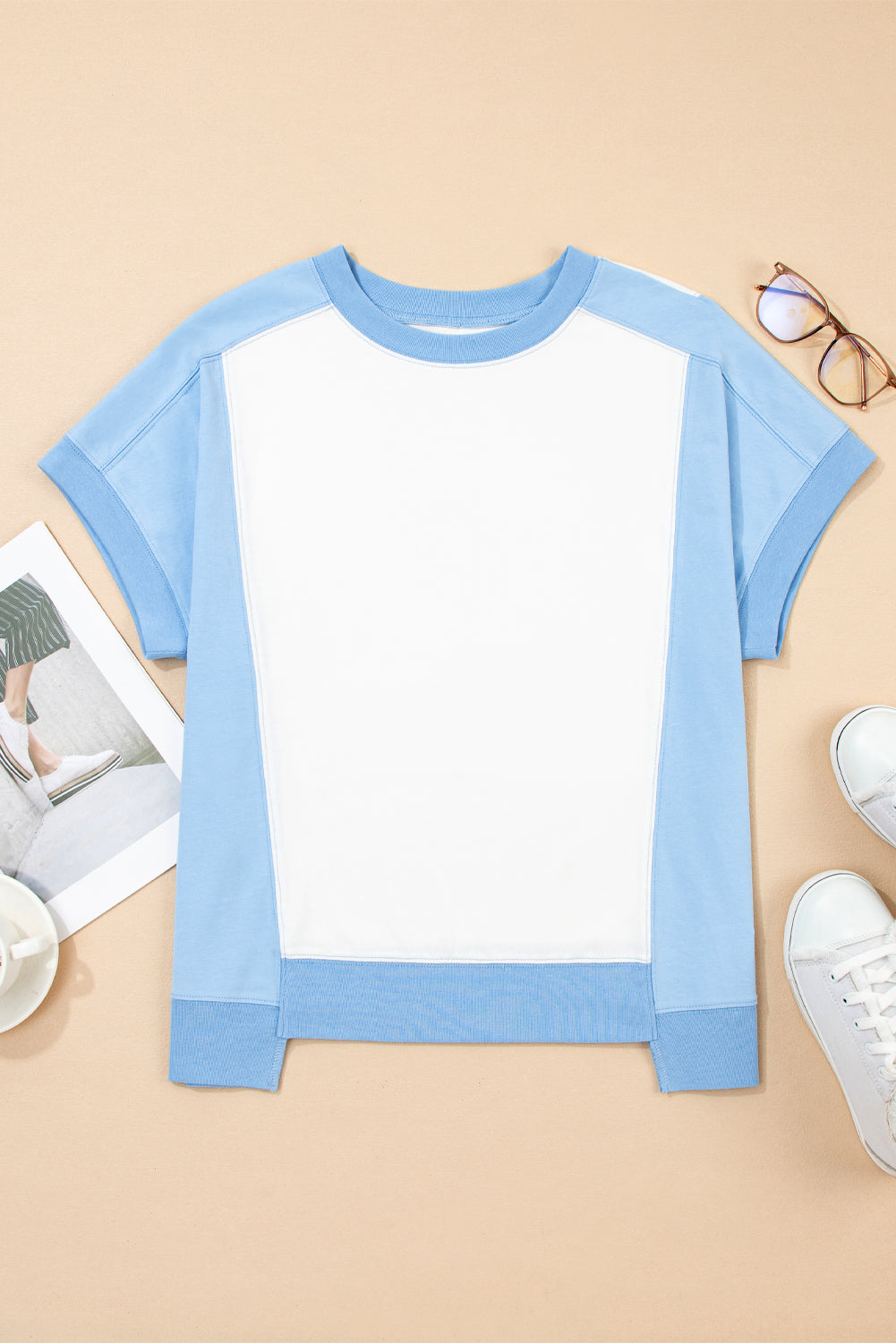 Colour Block Exposed Seam Crew Neck T-Shirt eAura