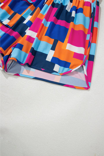 Rose Geometric Printed Drawstring Waist Beach Shorts with Pockets eAura