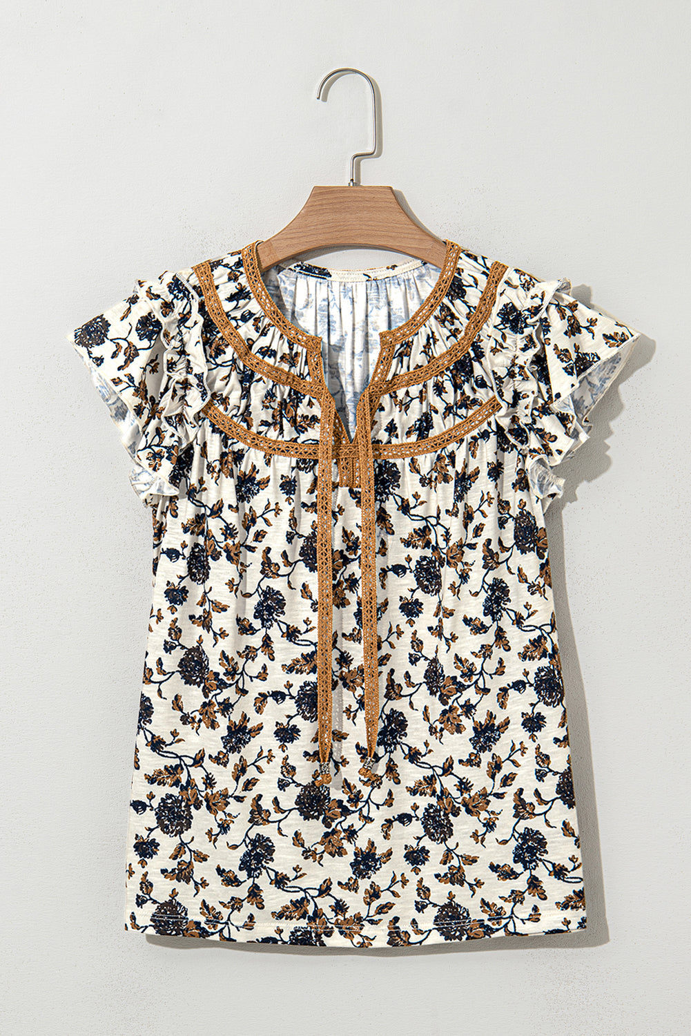 White Floral Frilly Blouse with Lace Up eAura