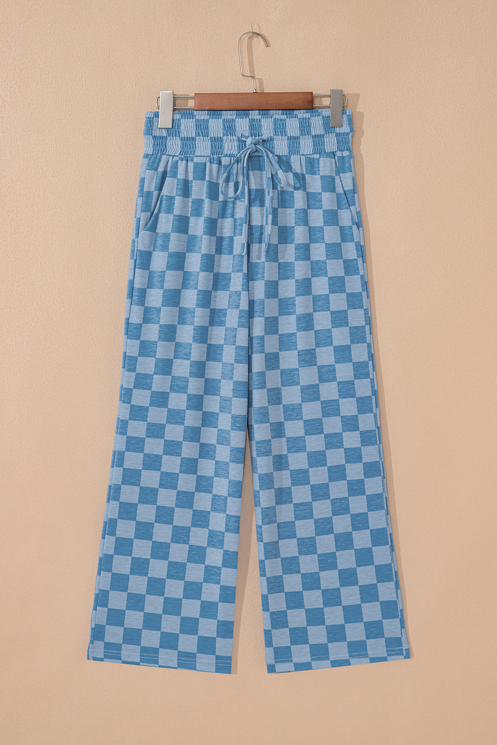 Checkered Elastic High Waist Loose Casual Trousers eAura