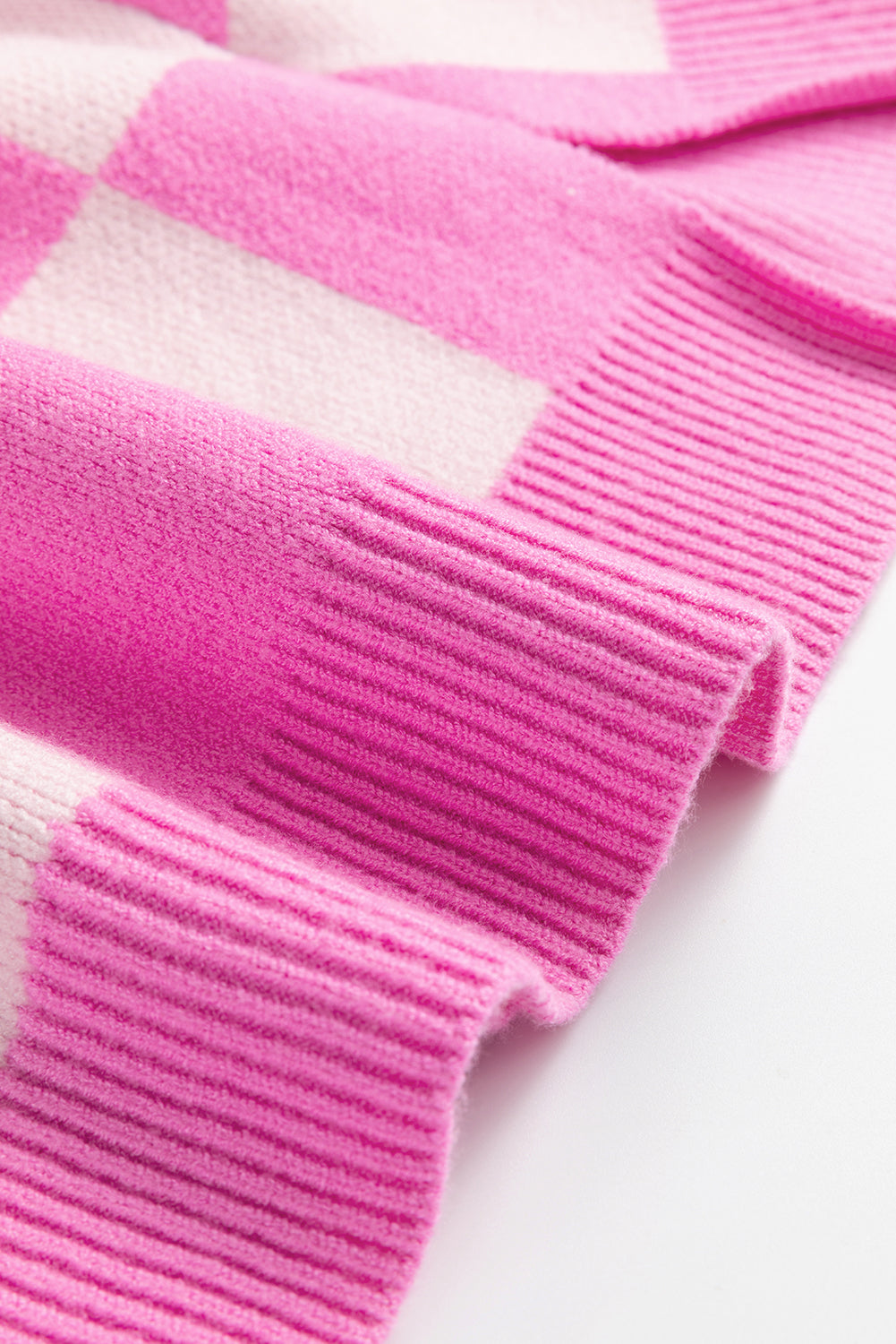 Pink Checkerboard Half Button Collared Drop Shoulder Sweater eAura