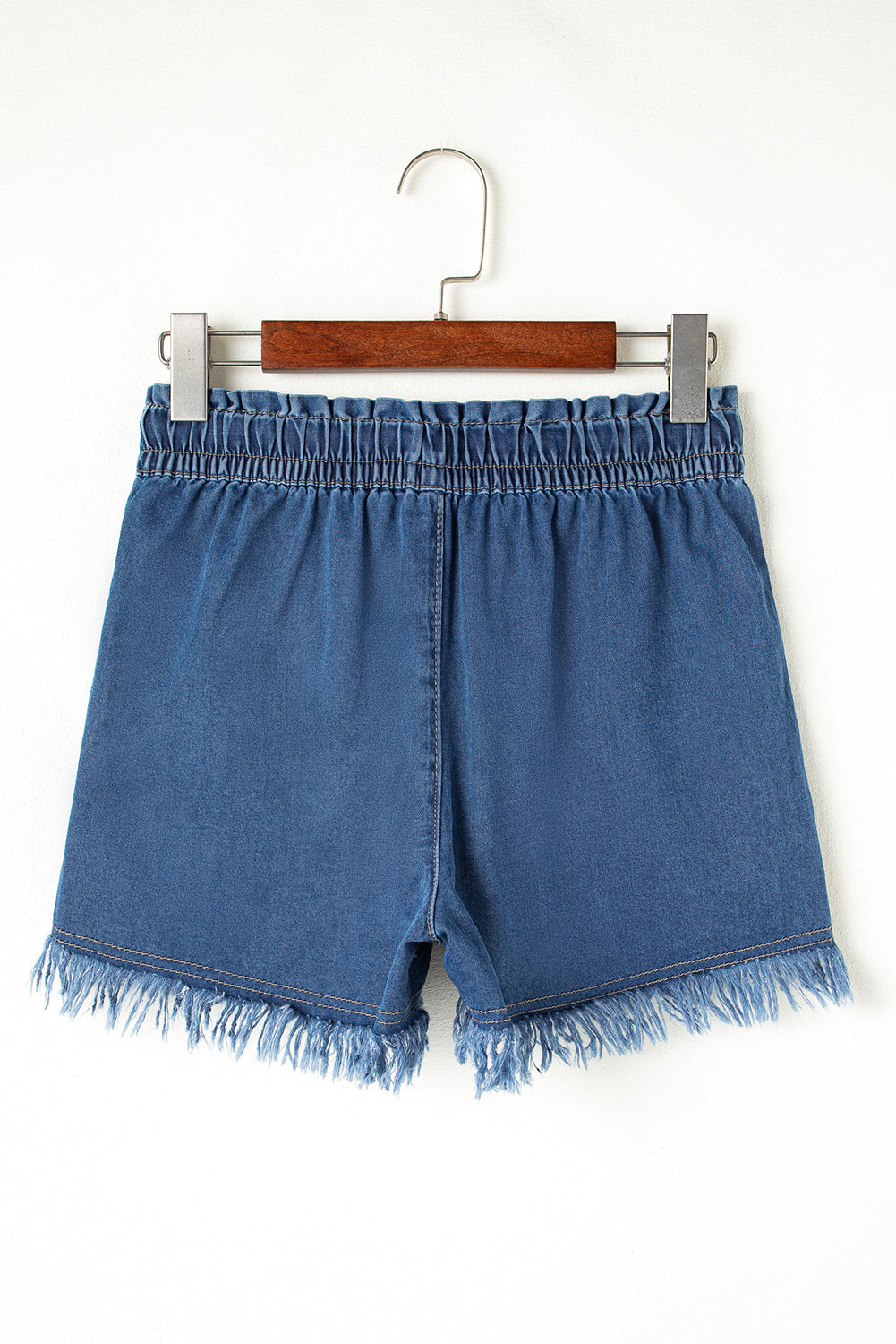 Ashleigh Blue Raw Hem Drawstring High Waist Denim Shorts with Pockets eAura