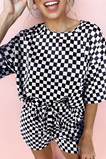 Black Checkered Top and Short Casual 2pcs Set eAura