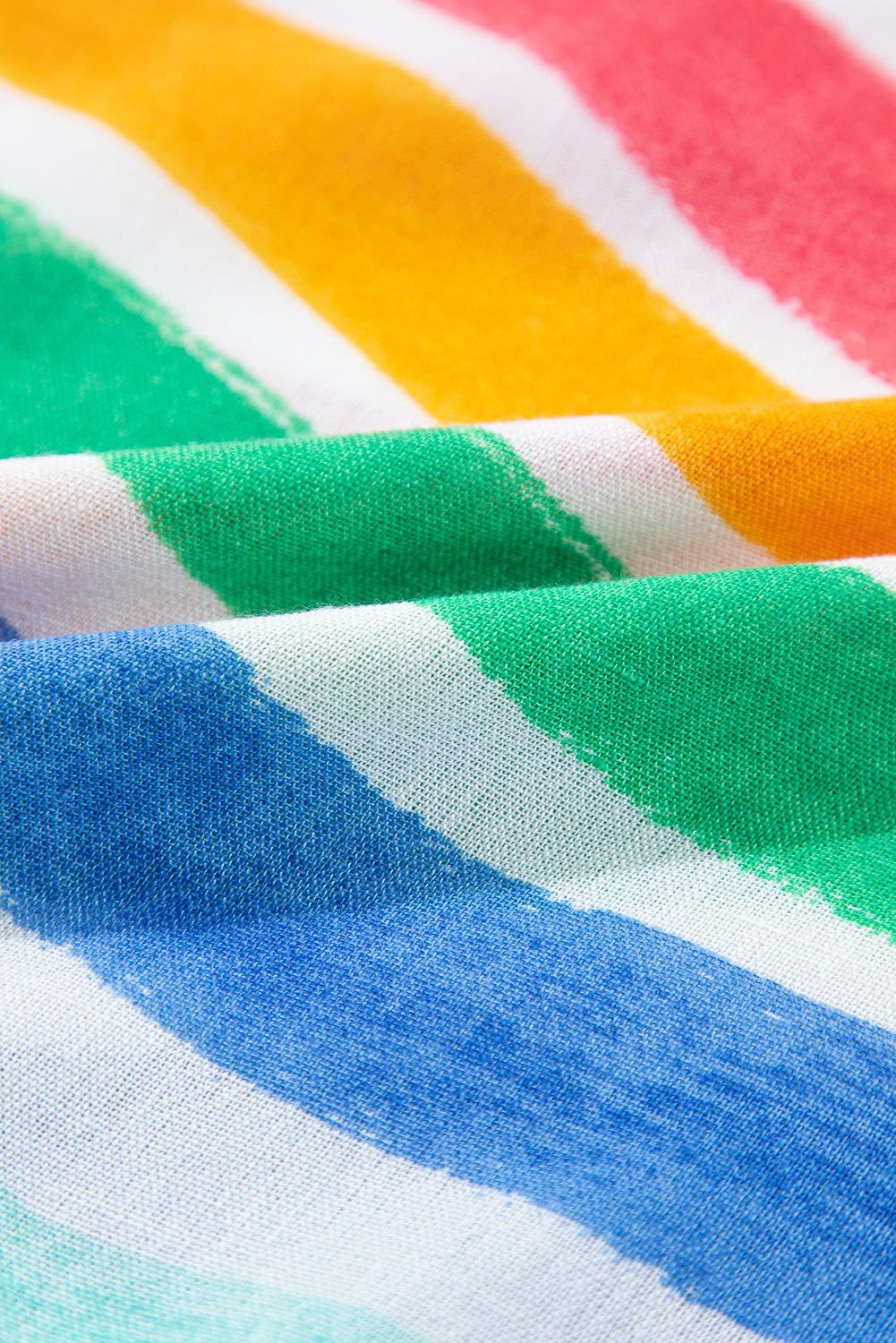 Rainbow Striped Ruffled Hem Drawstring V Neck Sleeveless Top eAura