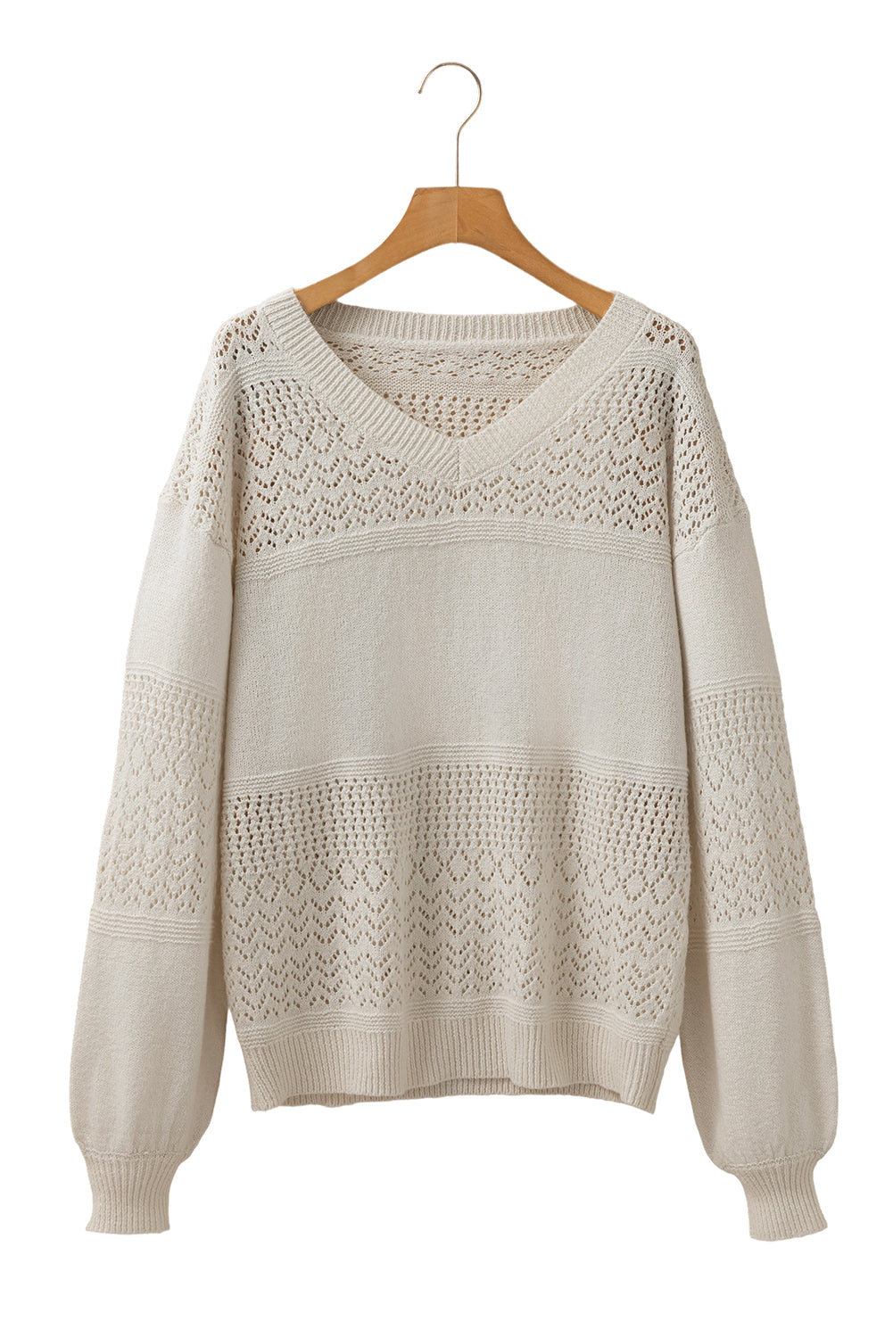 Black Eyelet Pattern Detail V Neck Drop Shoulder Sweater eAura