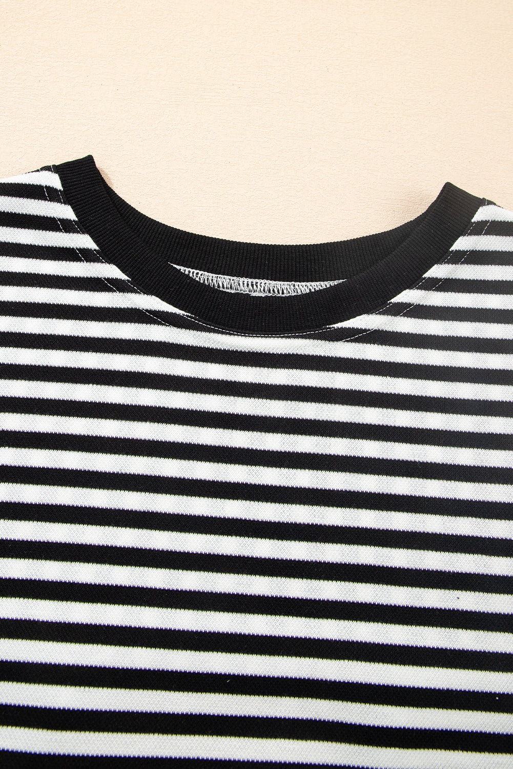 Black Stripe Bowknot Cutout Back Drop Shoulder Wide Bracelet Sleeve Loose Tee eAura