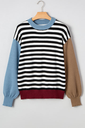 Striped Panels Colourblock Sleeve Sweater Dear-Lover Dropshipping