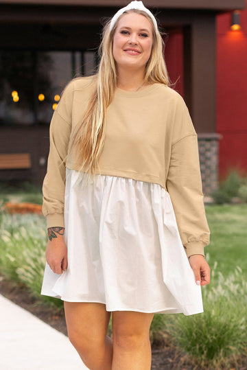 Apricot Colour Block Patchwork Ruffled Plus Size Mini Dress BB Fashion Outlet