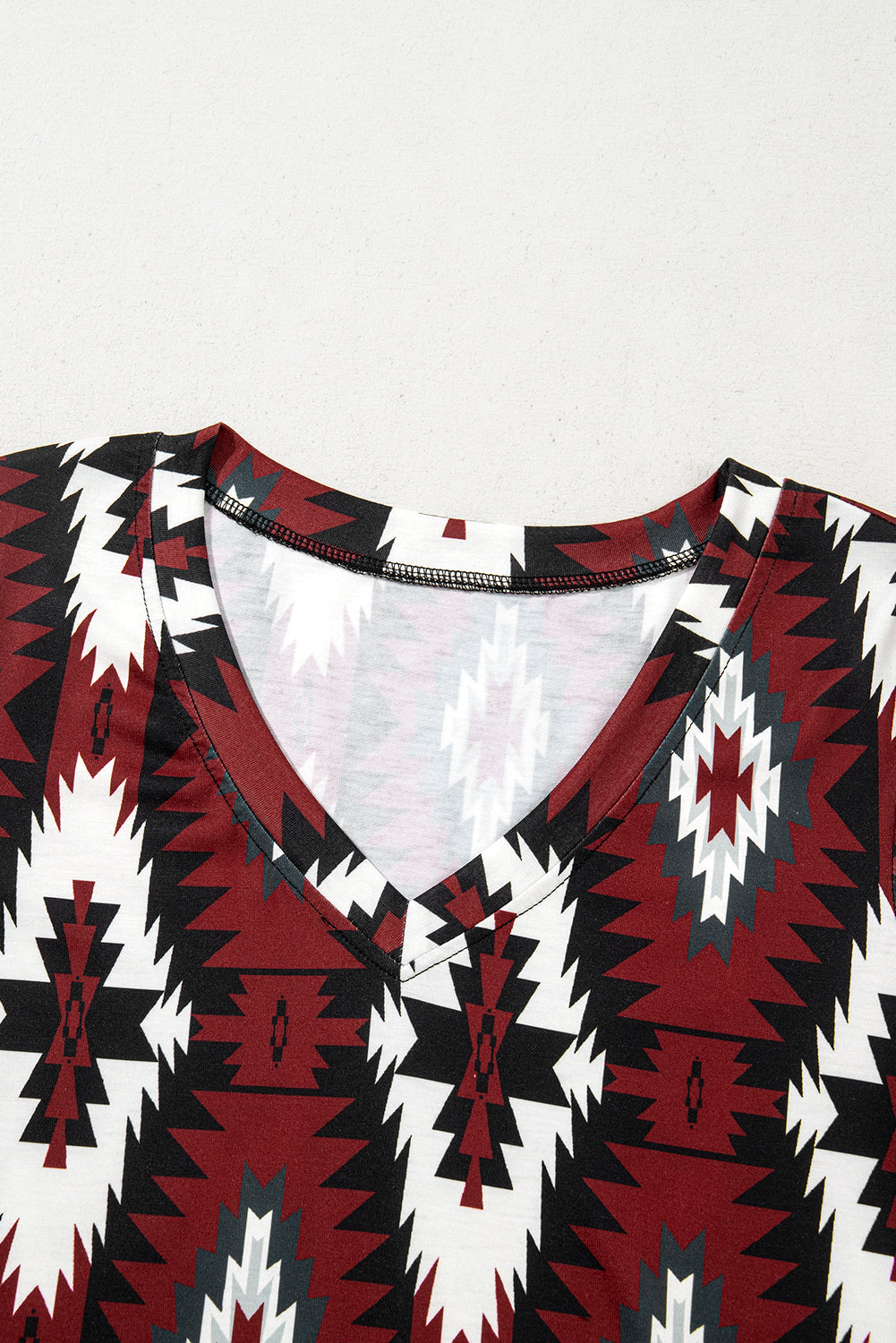 Red Western Aztec Printed Long T-shirt Dress eAura