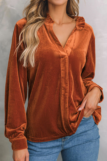 Gold Flame Frilled Collar Velvet Shirt eAura
