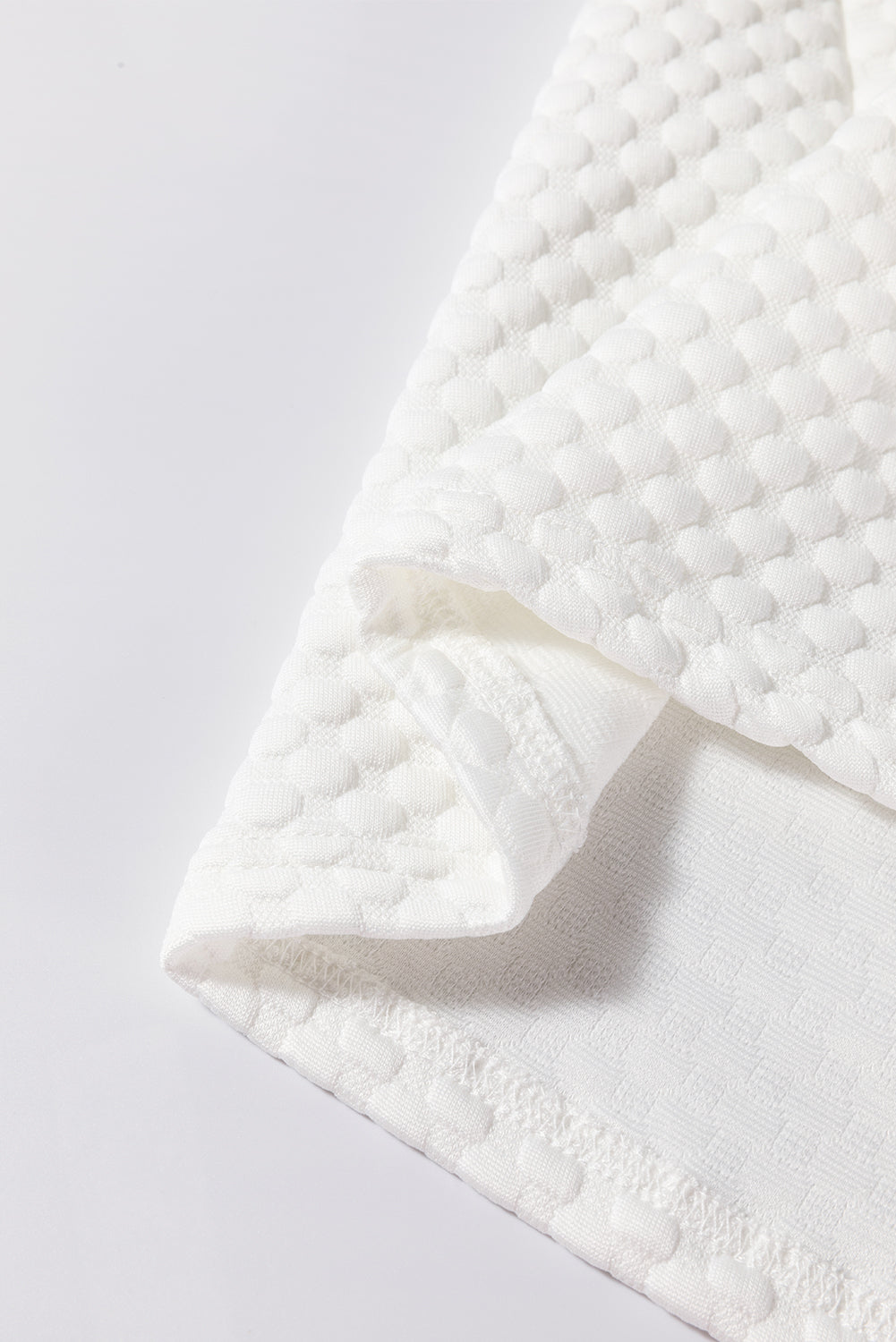 White Solid Textured O Neck Puff Sleeve Blouse eAura