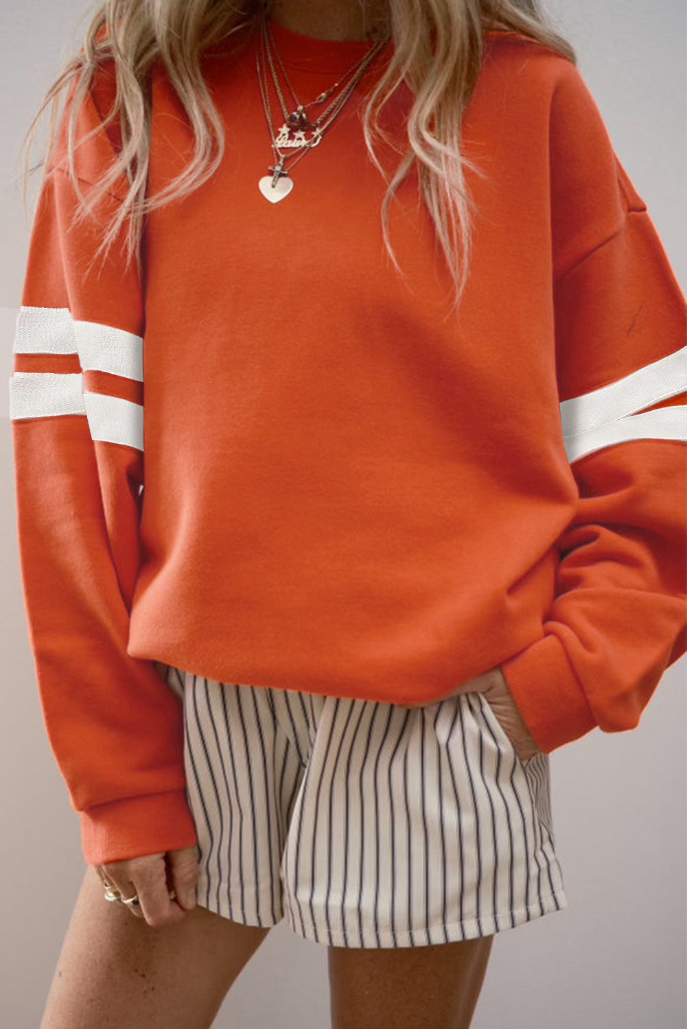Striped Detail Drop Shoulder Oversized Sweatshirt eAura