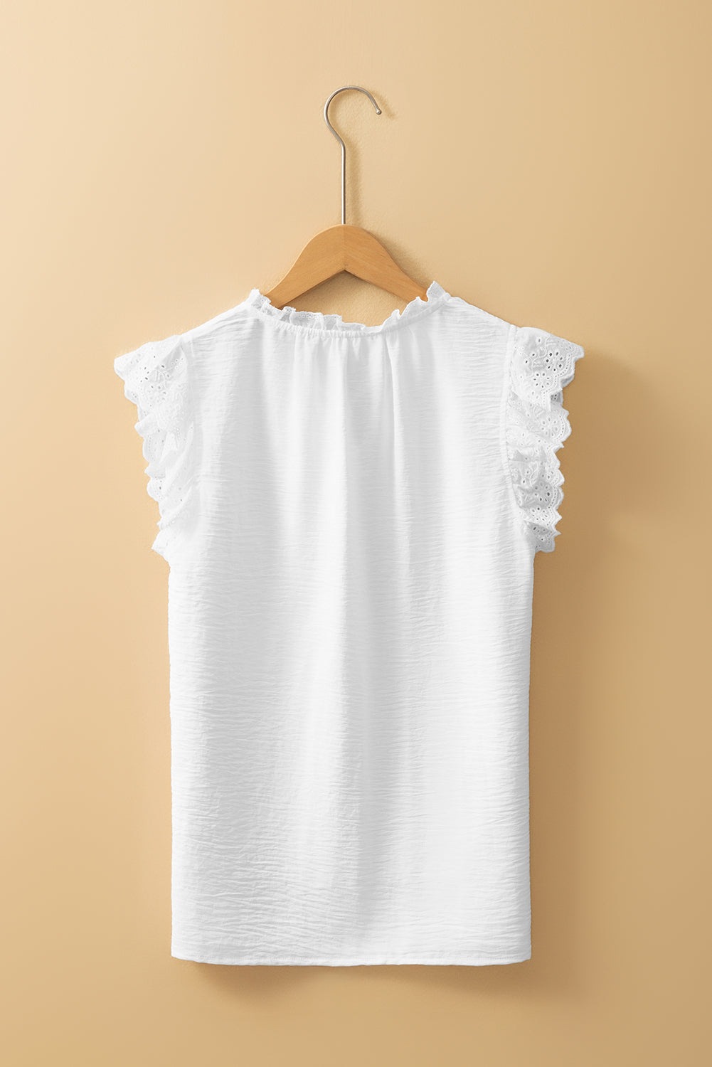 White Embroidered Ruffle Trim Textured Blouse eAura
