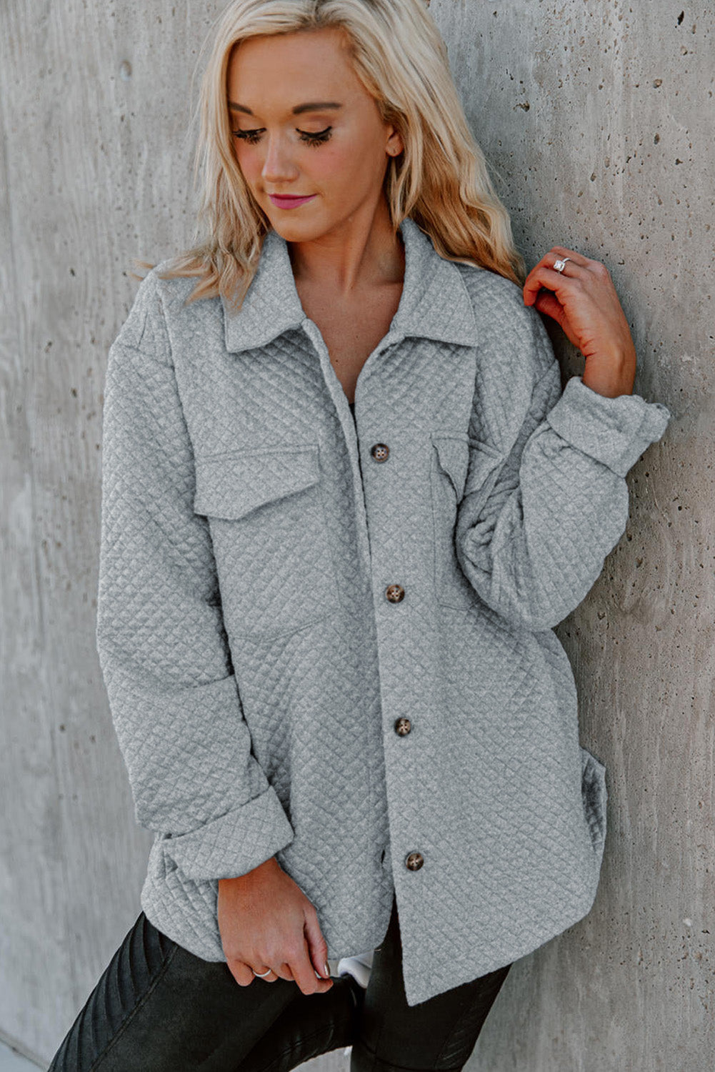 Green Retro Quilted Flap Pocket Button Shacket eAura