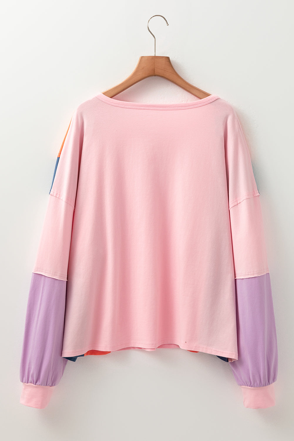 Pink Colourblock Long Sleeve Buttons Henley Top eAura