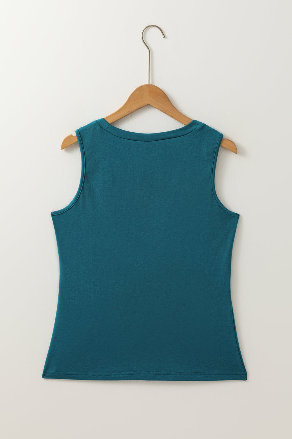 Solid Colour Stitching Detail Round Neck Tank Top eAura