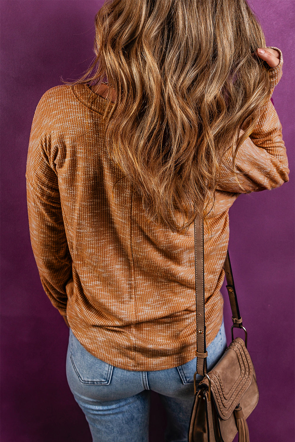 Mustard Rib Knit Drop Shoulder Long Sleeve Henley Top eAura