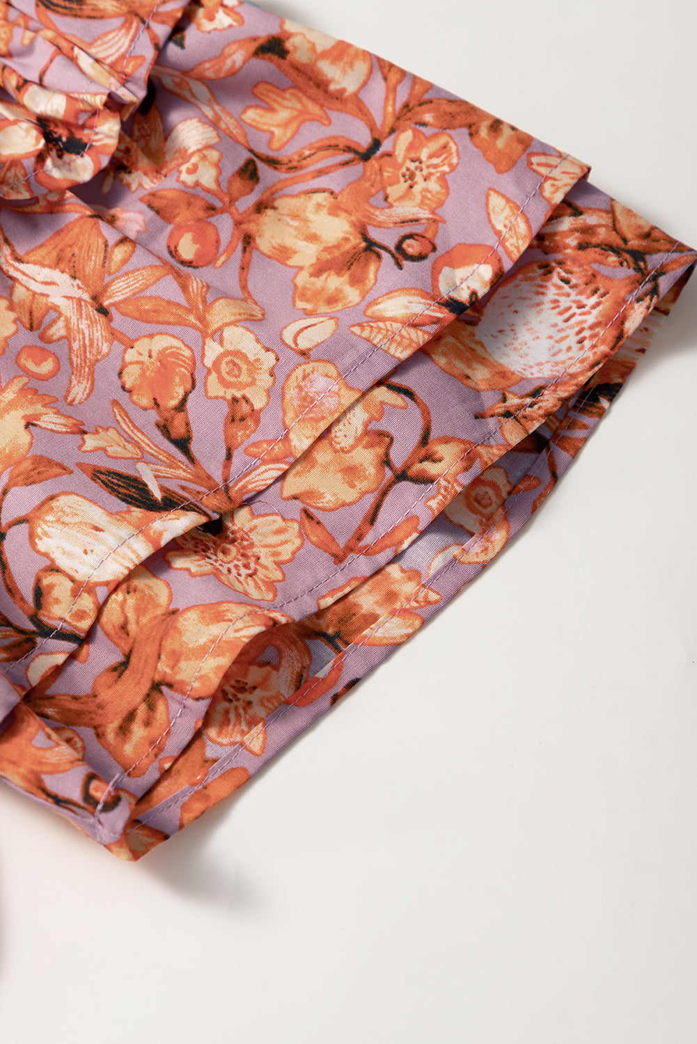 Orange Floral Print Ruffled Flutter Sleeve Frilled V Neck Blouse eAura