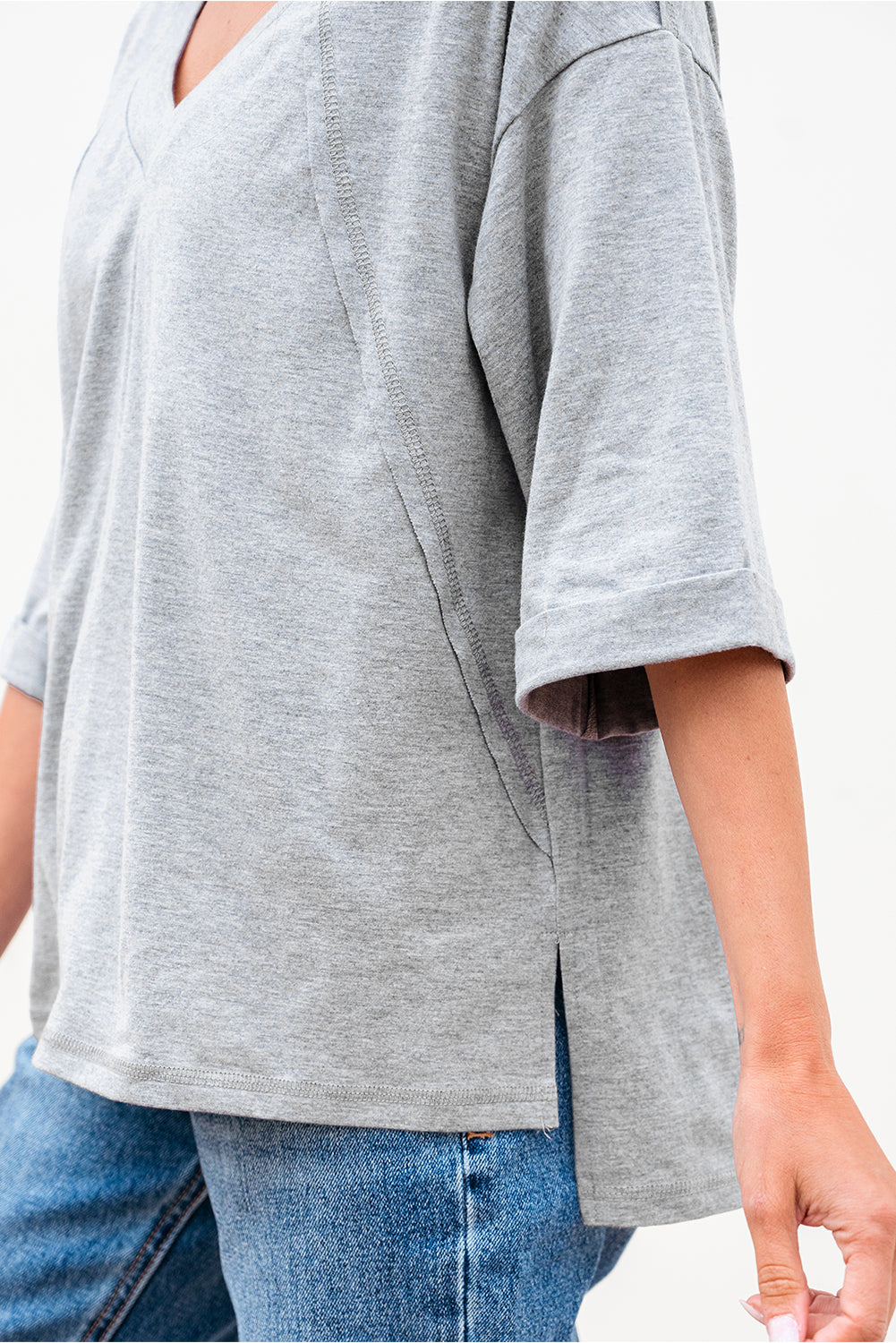 High Raglan Half Sleeve V Neck Oversized T Shirt eAura